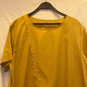 Mustard linen blend button detail shirt